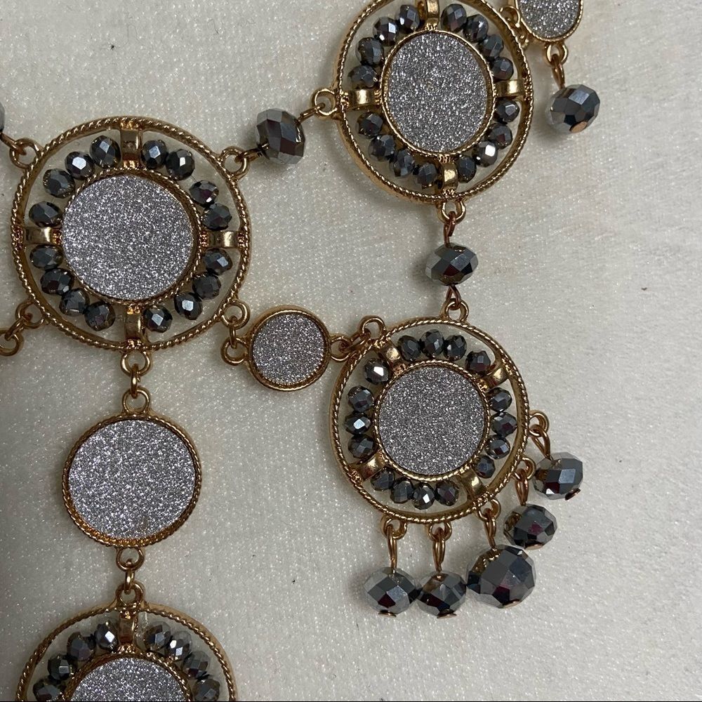 Dramatic Silver Glitter Disc Beaded Chandelier Bi… - image 6